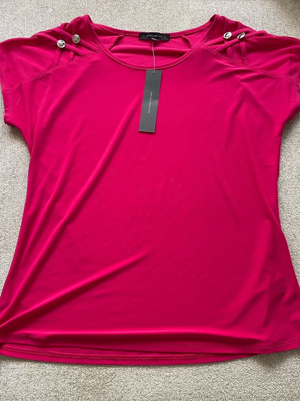 Atelier 29 Fuchsia Short Sleeve Button-Accent Top